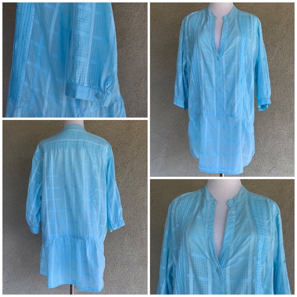 🔥5/$20🔥 “Yessica” Turquoise Blue 100% Cotton Tunic - Picture 2 of 8